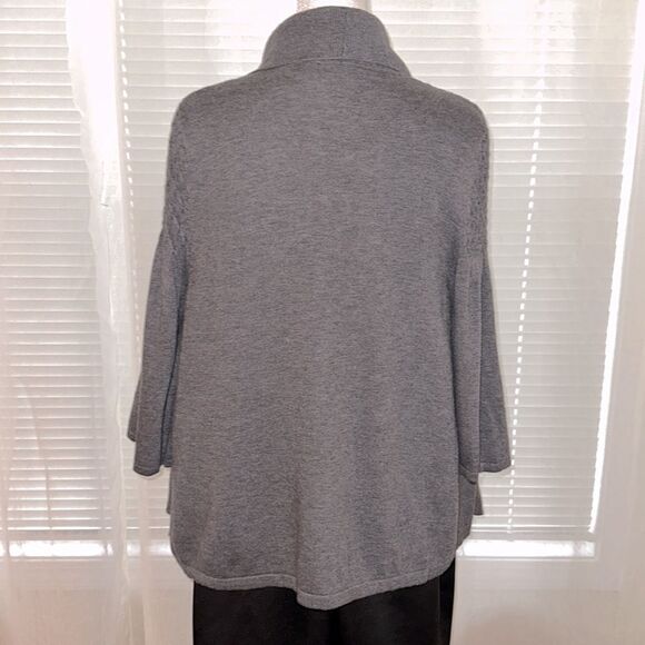 KENAR L Charcoal Gray Knit Open Front Shawl Collar Quarter Sleeve Cardigan - Picture 2 of 11